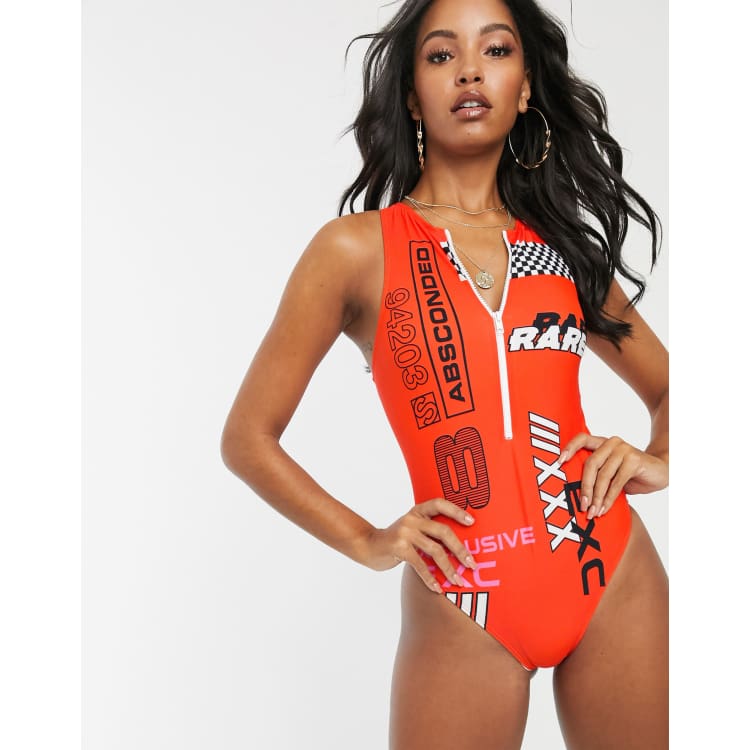 High neck sale zipper swimsuit