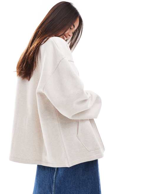 ASOS DESIGN high neck zip up sweatshirt in heathered oatmeal | ASOS