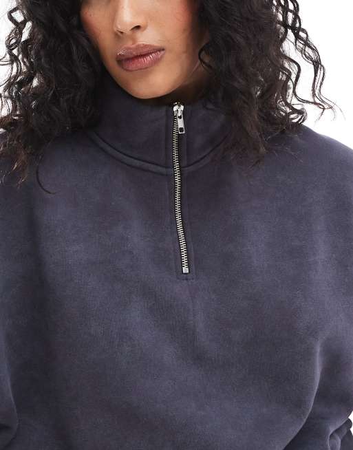 Zip front high neck sweatshirt top