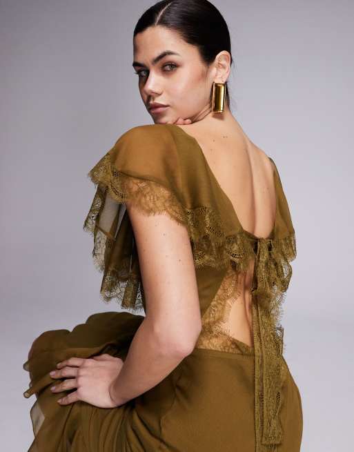 chic black dress Ruffle Maxi in | One Shoulder Cotton Maxi Dress a V neckline White Fairy Dress, Short Size:EU38 30OFFSTYLES