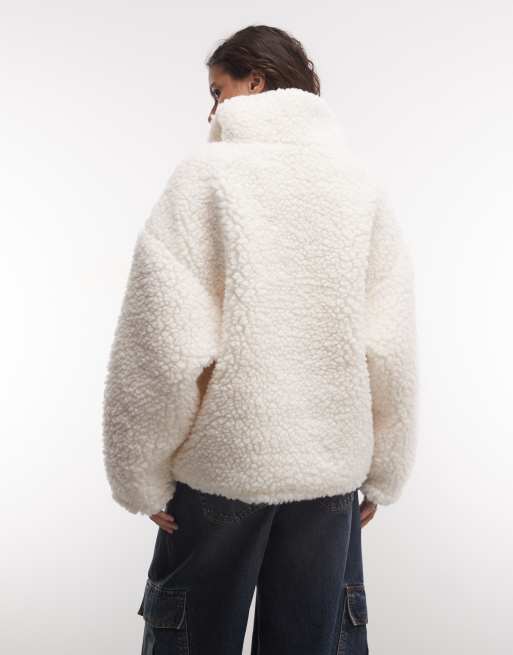 ASOS DESIGN high pile borg half zip in cream | ASOS