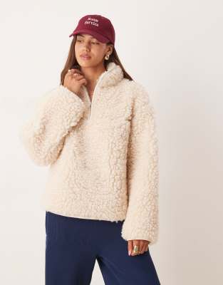 Asos Design High Pile Borg Zip Up Fleece In White