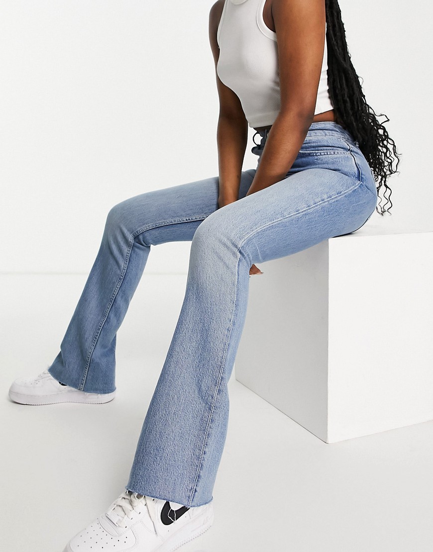 ASOS DESIGN high rise '70s stretch flare jeans in lightwash-Blues