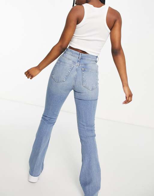 High waisted light store wash flare jeans