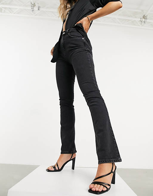 Women high rise '70's' stretch flare jeans in washed black 