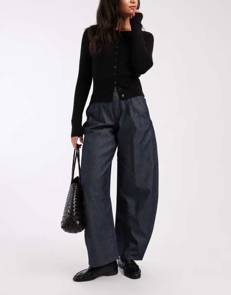 ASOS DESIGN high rise barrel jean with seam detailing in rinse