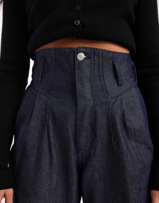 ASOS DESIGN high rise barrel jeans with seam detailing in rinse, 5 of 5