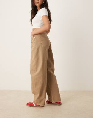 Asos Design High Rise Barrel Leg Jeans In Brown