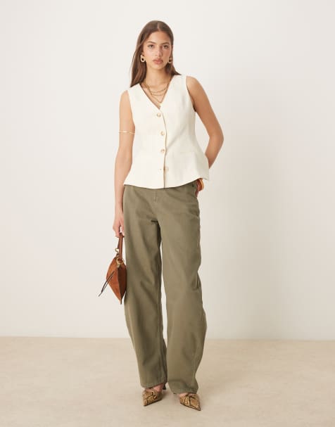 ASOS DESIGN high rise barrel leg jeans in sage - view 1