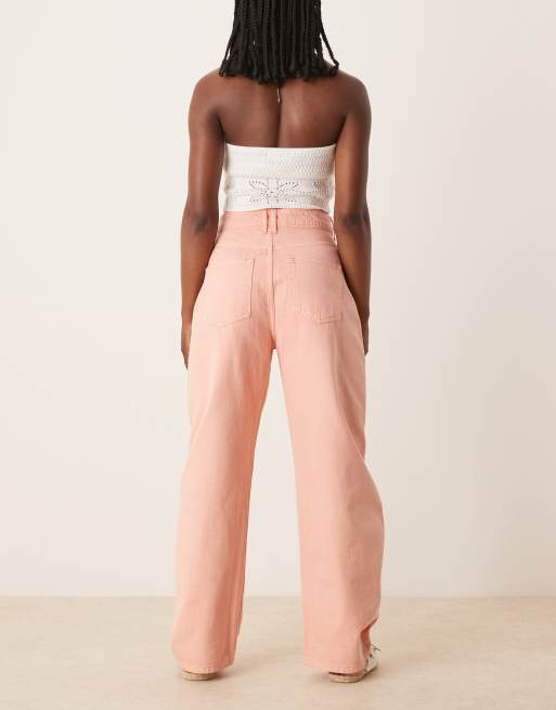 ASOS DESIGN high rise barrel leg jeans in soft apricot, 2 of 5