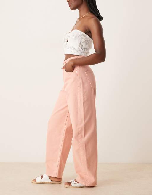 ASOS DESIGN high rise barrel leg jeans in soft apricot, 5 of 5