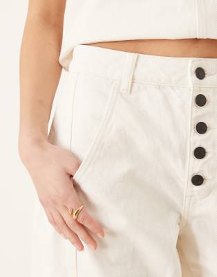 ASOS DESIGN HIGH RISE BARREL LEG JEANS WITH CONTRAST BUTTON FLY 