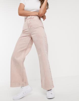 Washed Pink Wide Leg Low Rise Jeans, Denim