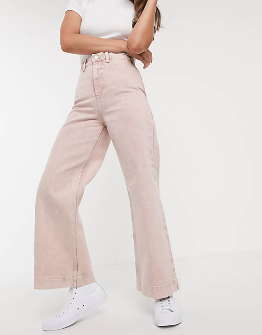 ASOS DESIGN High rise 'easy' wide leg jean in washed pink