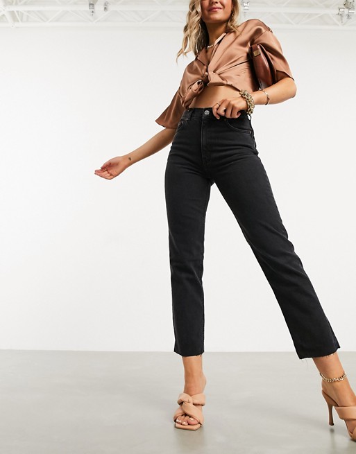 ASOS DESIGN high rise stretch 'effortless' crop kick flare jeans in black