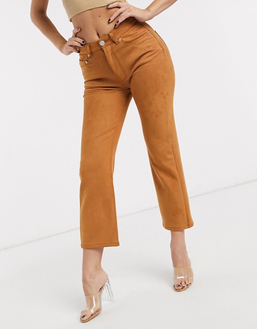 ASOS DESIGN high rise stretch 'effortless' crop kick flare jeans in faux suede