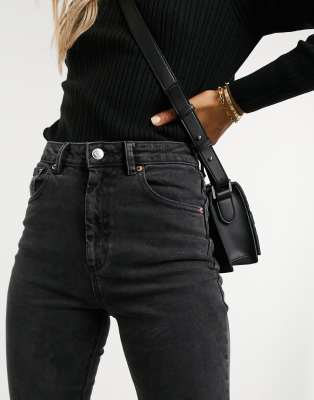 high rise washed black jeans