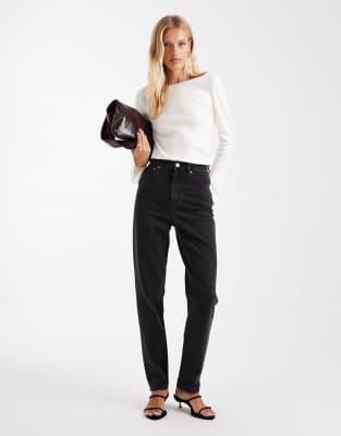 Asos Design Slim Mom Jeans In Washed Black