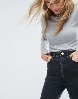 asos design farleigh high waisted slim mom jeans in washed black