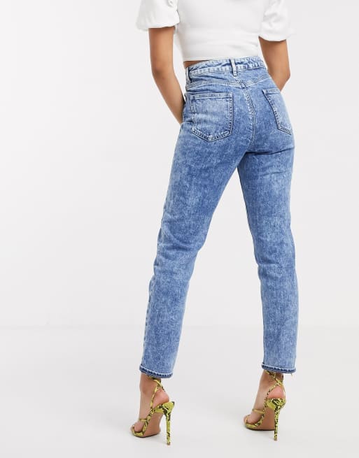 ASOS DESIGN high rise farleigh slim mom jeans in acid wash blue