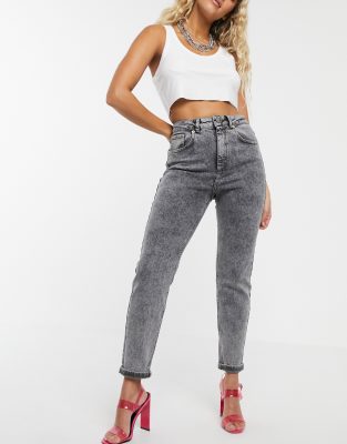 high waisted black acid wash jeans