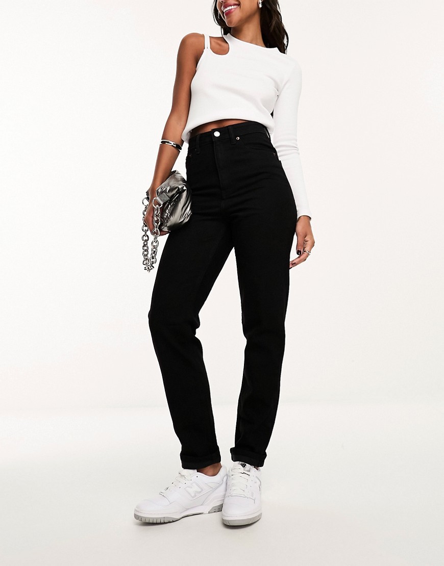 Asos Design High Rise Farleigh 'slim' Mom Jeans In Clean Black