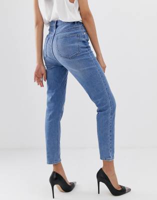 asos design farleigh high waist slim mom jeans in light stone wash