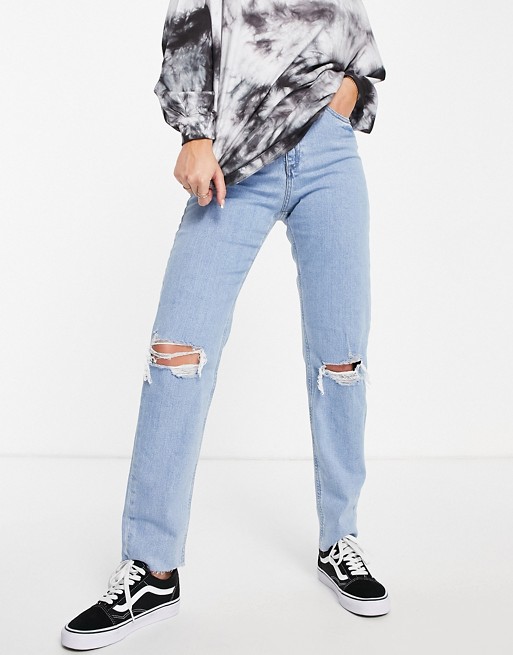 ASOS DESIGN high rise farleigh 'slim' mom jeans in lightwash with rips