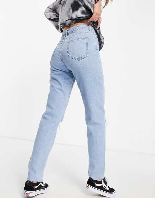 ASOS DESIGN high rise farleigh slim mom jeans in lightwash with rips