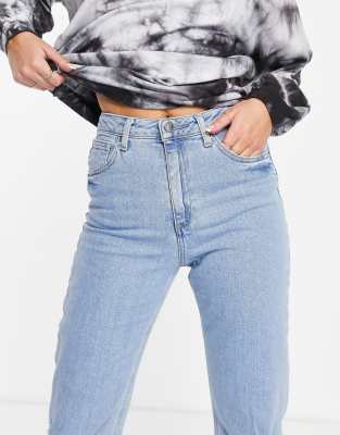 ASOS DESIGN high rise farleigh slim mom jeans in lightwash with rips ASOS