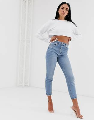 light wash slim mom jeans