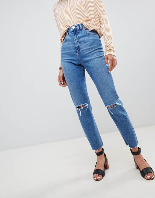 Asos design farleigh high waist slim 2024 mom jeans in light stone wash