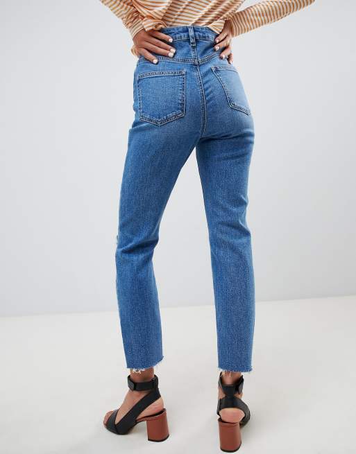 Asos design farleigh high waist slim 2024 mom jeans in light stone wash