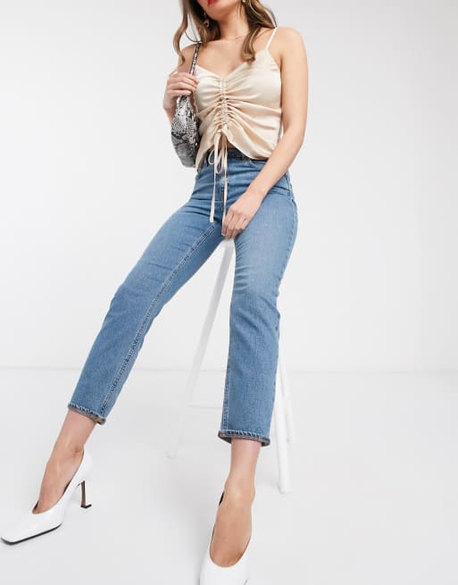 ASOS DESIGN high rise farleigh 'slim' mom jeans in mid vintage wash - MBLUE, 4 of 4