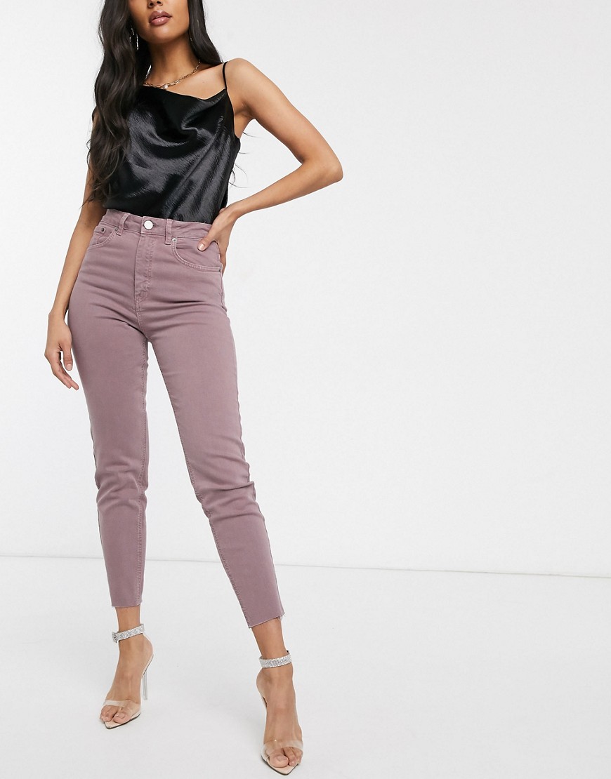 ASOS DESIGN high rise farleigh 'slim' mom jeans with raw hem in dusty mauve-Brown