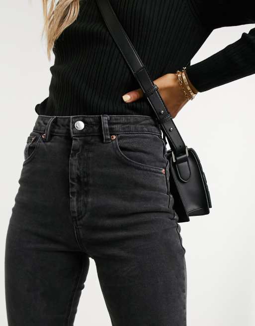 ASOS DESIGN high rise farleigh 'slim' mum jeans in washed black, 3 of 4
