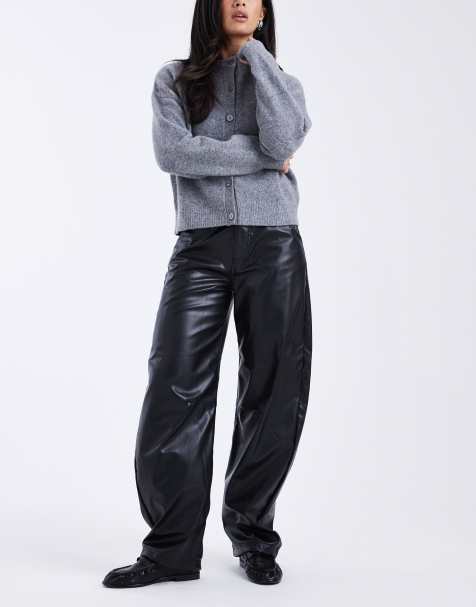 ASOS DESIGN high rise faux leather barrel leg trouser in black - view 1