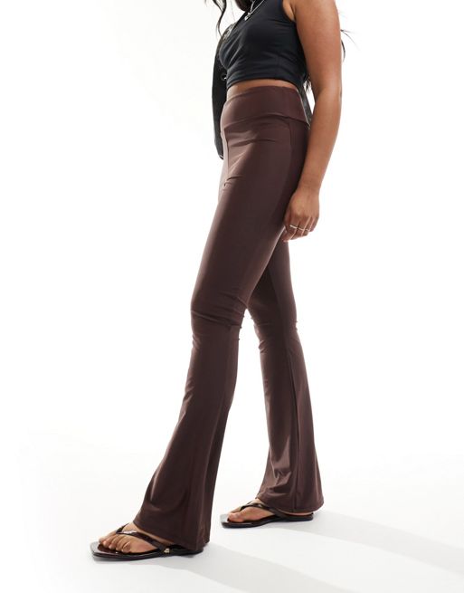 Brown Lace-Up Ruched Flare Pants & Halter Crop Top
