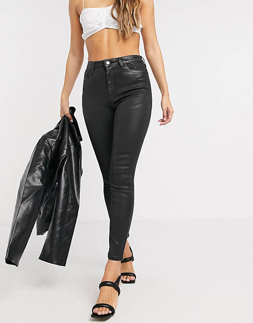 Jeans high rise 'lift and contour' skinny jeans in coated black 