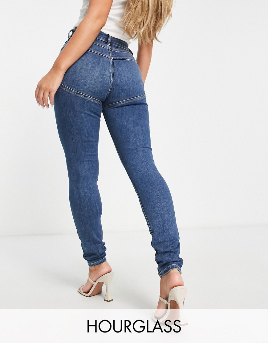 ASOS DESIGN high rise lift and contour stretch skinny jeans in dark blue-Blues