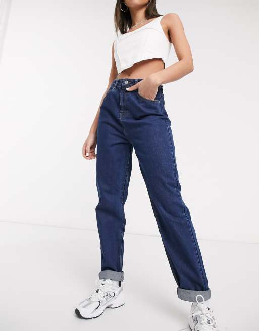 ASOS DESIGN Curve high rise original mom jeans in light wash with rips