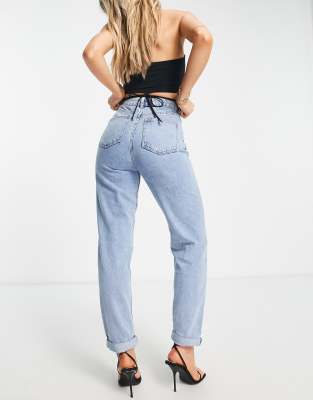 high rise light wash mom jeans