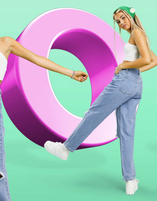 ASOS DESIGN high rise 'original' mom jeans in midwash with rips, 3 of 4