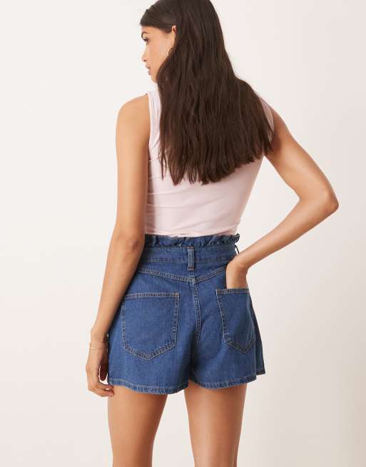 ASOS DESIGN high rise pleated denim shorts with paperbag waist, 4 of 5