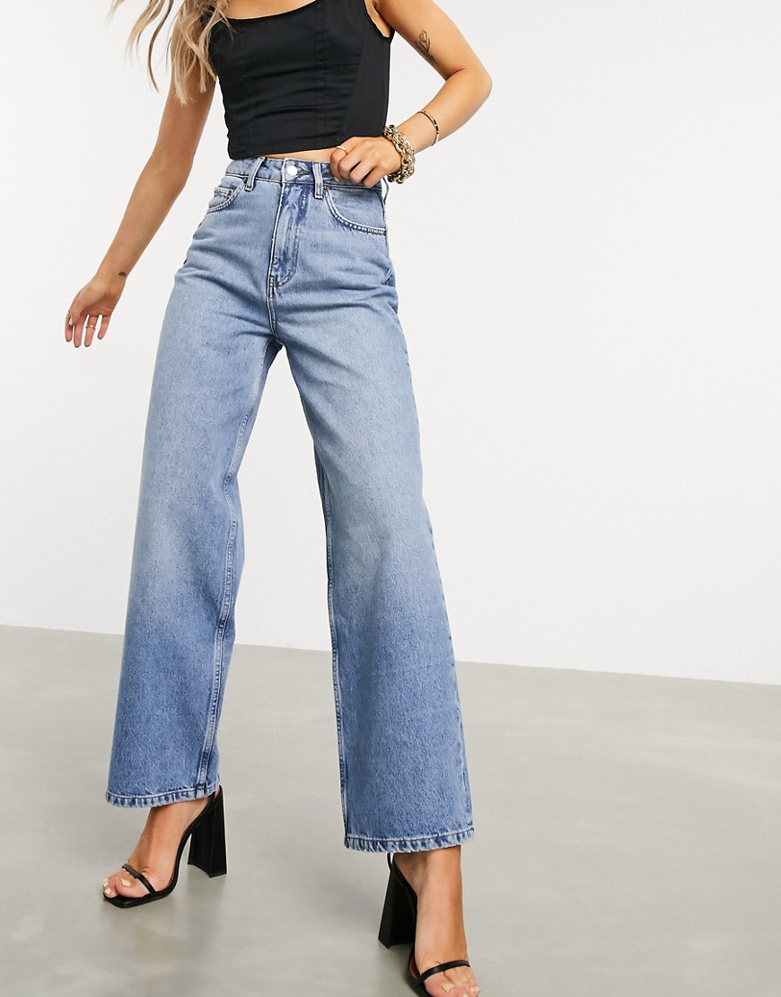 ASOS DESIGN high rise ’relaxed’ dad jeans brightwash - MBLUE
