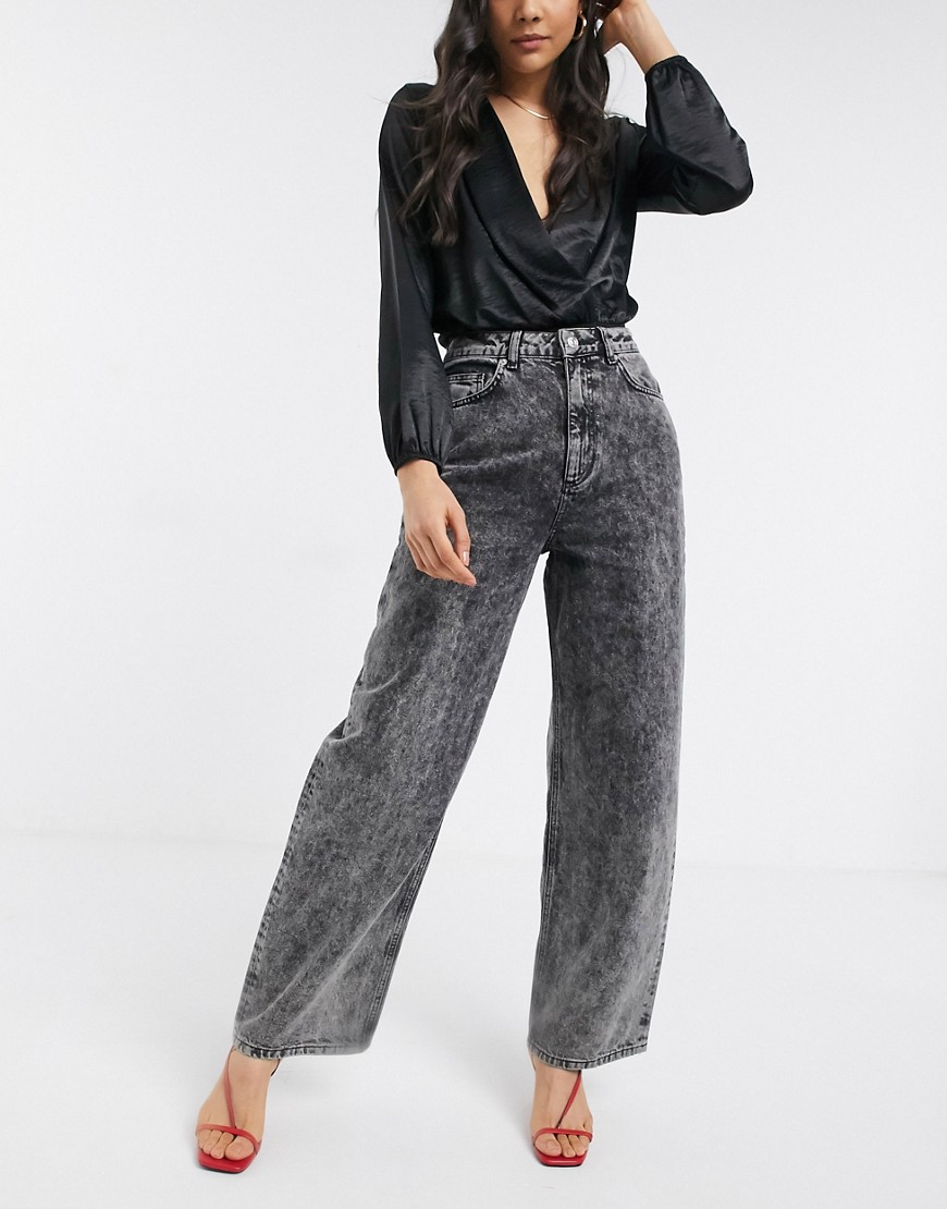 Asos Design High Rise 'relaxed' Dad Jeans In Black Acid Wash | ModeSens