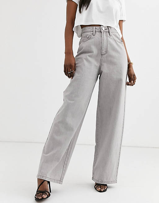 ASOS DESIGN High rise 'relaxed' dad jeans in concrete gray wash | ASOS