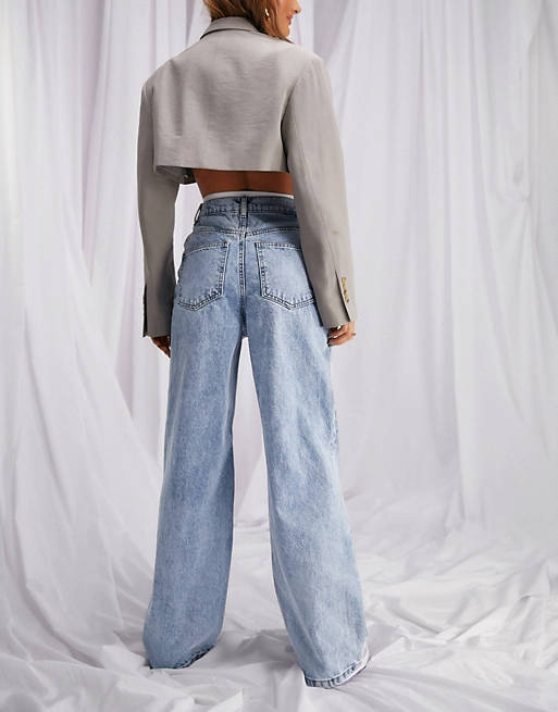 Jeans high rise 'relaxed' dad jeans in lightwash 