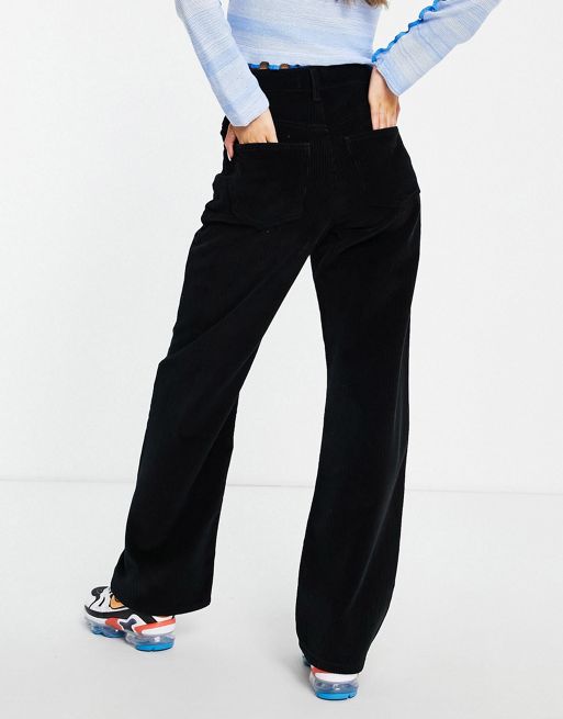 ASOS DESIGN high rise relaxed dad pants in black cord