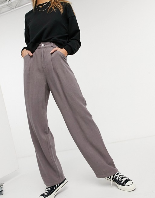 ASOS DESIGN high-rise 'relaxed' dad pants in mulberry linen | ASOS